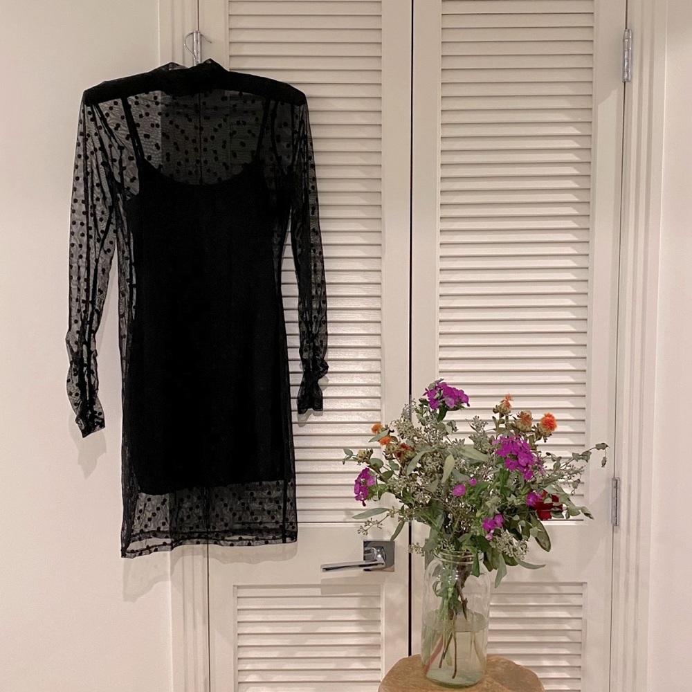 BEBE DOTTED MESH DRESS